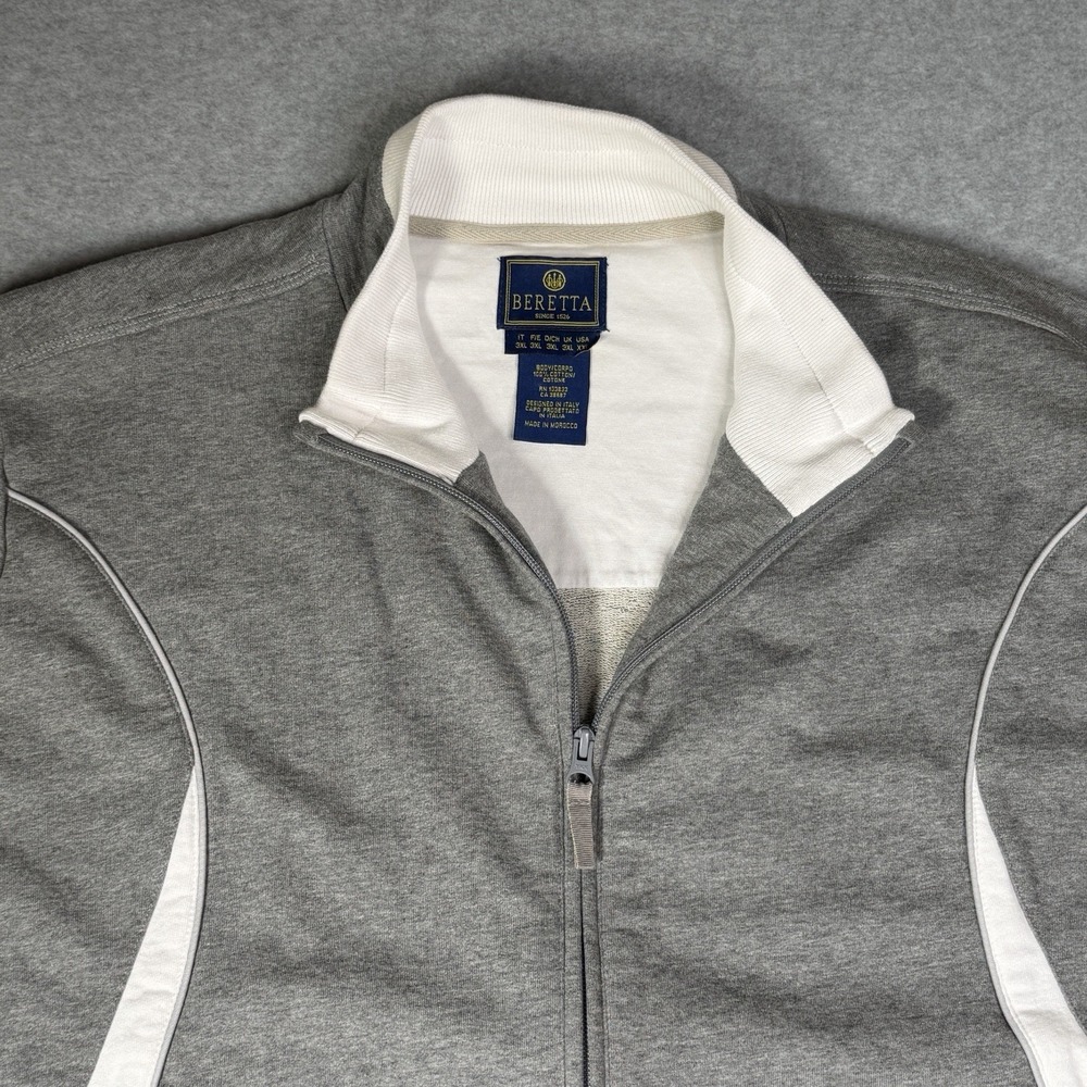 Beretta Full Zip Sweat Jacket Sweatshirt Men's XXL 2XL Gray White Cotton Knit - Picture 2 of 8